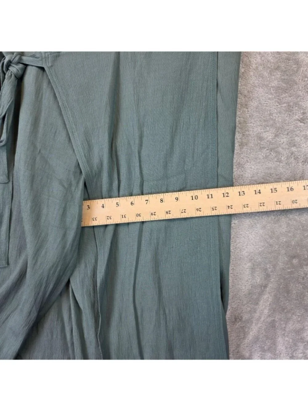Zara Pants Womens L Green Crepe Straight Leg Wrap Tie Elastic Waist Relaxed